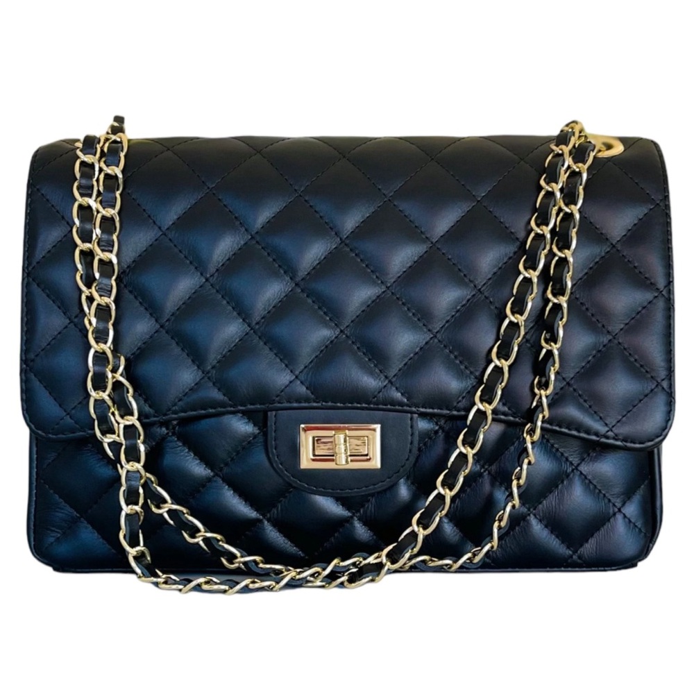 NWOT Black quilted leather shoulder bag